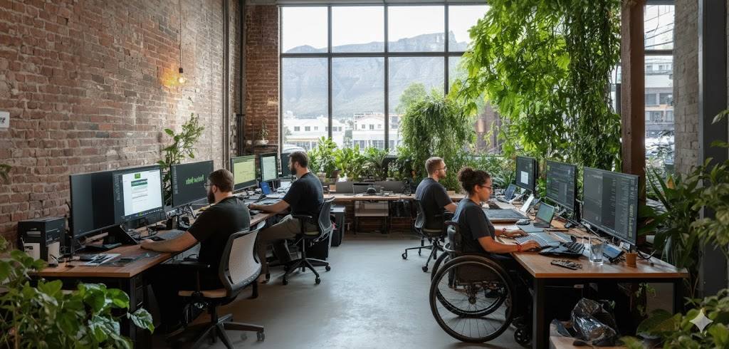 Small business team working together in a shared Cape Town workspace