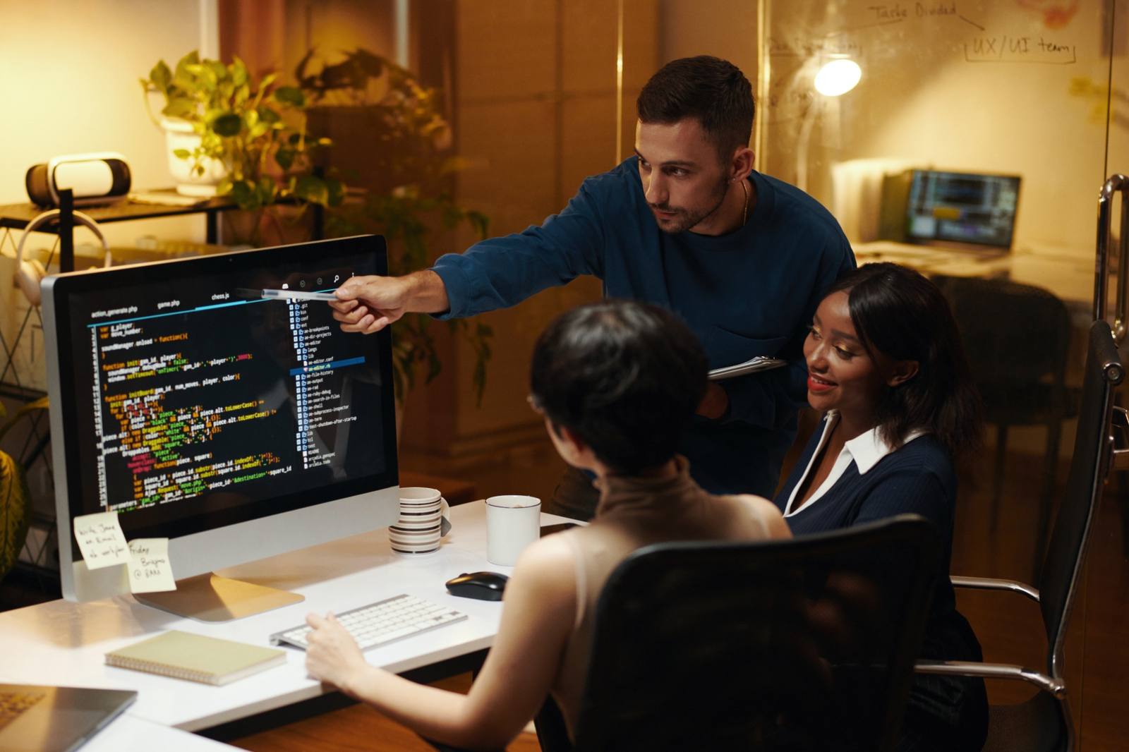 Developer building a small business website on a desktop screen