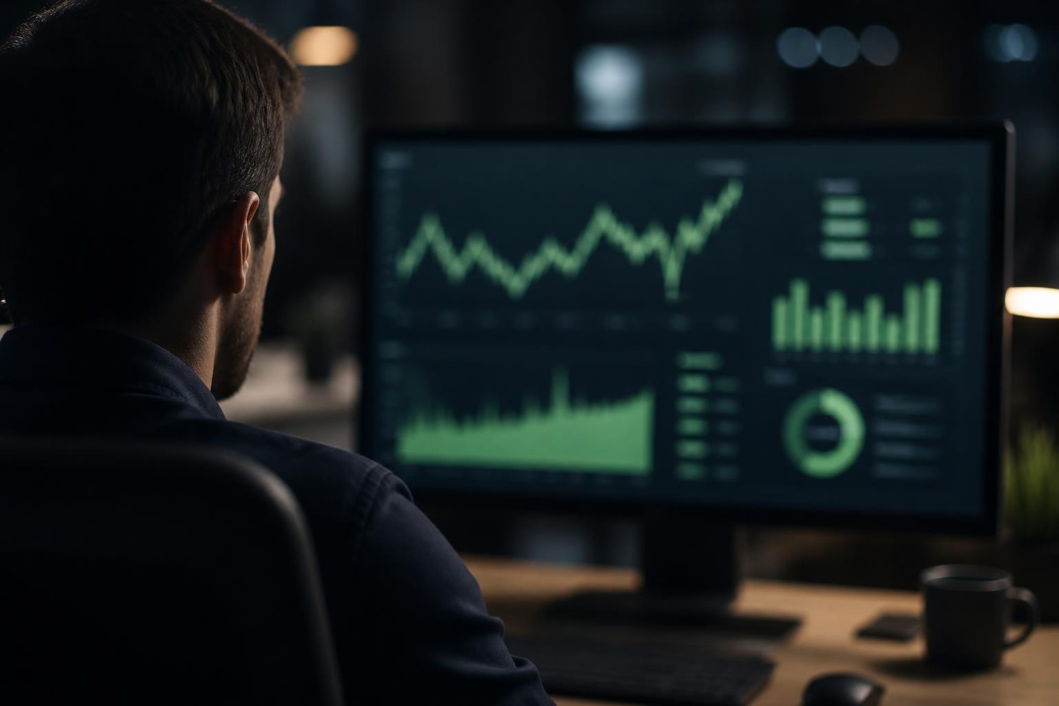 Analyst reviewing SEO traffic and search performance charts for an SME